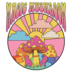 Psychedelic Magic Mushroom Colorful Lettering Sticker