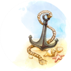 Watercolor Illustration Of Anchor And Shell Sticker