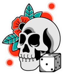 Skull With Red Flower And Dice Sticker