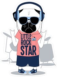 Little Rock Star Pug Dog Drummer Sticker