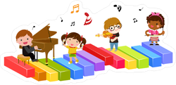 Group Of Children And Music Sticker