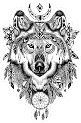 Detailed Wolf Boho Illustration Sticker