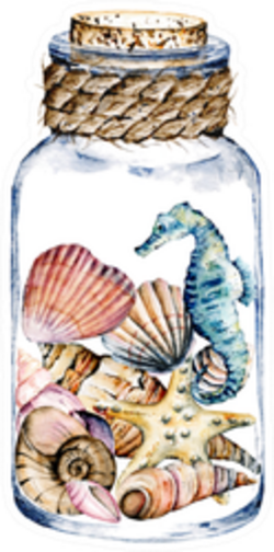 Seashells and Seahorse In Glass Jar, Marine Scenery Sticker