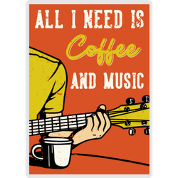 All I Need Is Coffee And Music Vintage Sticker