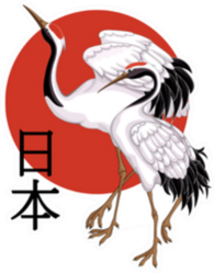 White Cranes Against Red Stylized Sun Sticker