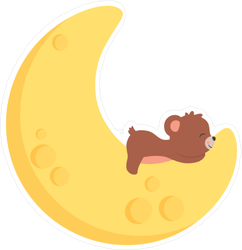 Cute Baby Bear Sleeping On Moon Sticker