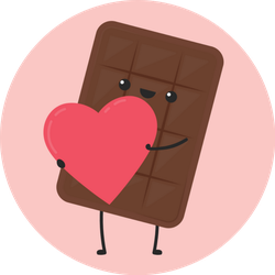 Chocolate Character Holding A Heart Sticker