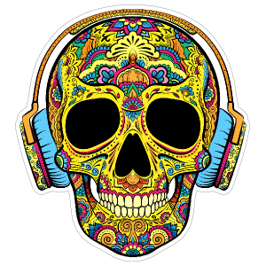 Decorative Skull with Headphones On Sticker