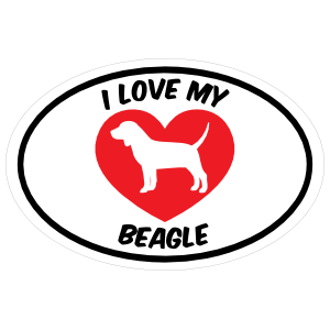 I Love My Beagle Text With Heart Oval Magnet