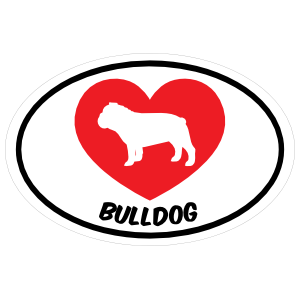 I Love My Bulldog With Heart Oval Magnet