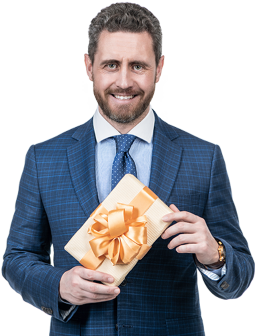 Businessman Holding Corporate Gift