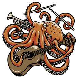 Octopus Playing Multiple Musical Instruments Illustration Sticker