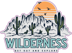 "Wilderness Get Out And Explore" Mountain Illustration